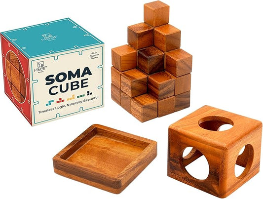 BSIRI Soma Puzzle Cube Wooden Toy Brain Teaser Desk Board Games Adults Master Block Christmas Mind Magic Benders Wood Hand Cube Family Teens Boy Classic