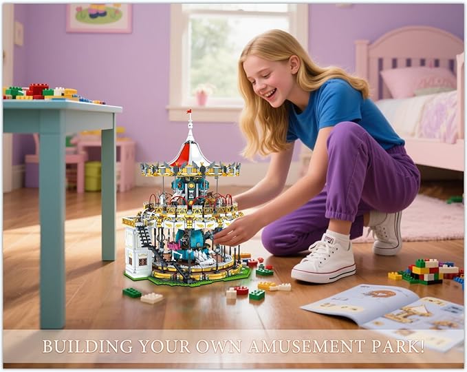 Sosuy Carousel Building Set, Electric Motorized Merry-Go-Round Model, Amusement Park Toy for Boy Girl Teen, Birthday Gifts for Adult Kid Ages 6 7 8 9+, City Construction Theme Collection 5086pcs
