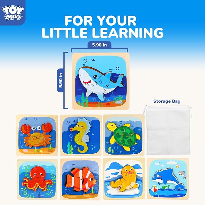 TOY Life Wooden Puzzles for Toddlers 2-4, Sea Animals Puzzles for Toddlers 1-3, Wood Puzzles Educational Montessori Toys Gifts for 1 2 3 Year Old, Baby Kids Learning Toy