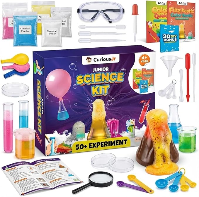 Junior Science Kit for Kids Age 4-14 | 50+ Stem Science Experiments | Educational Toy for Boys and Girls | Birthday Gift for Smart Kids- Curious Junior