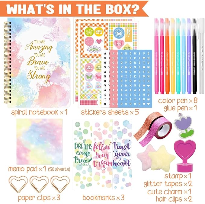 Nollh Gifts for 8 9 10 11 12 Year Old Girl - DIY Journal Kit for Teen Tween Girls, Stationary Scrapbook & Diary Supplies Set, Girl Gifts Arts and Crafts Stuff, Toys for Ages 8-13