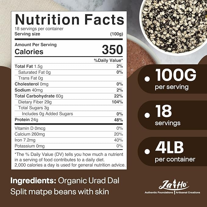 Jai Ho Certified Organic Urad Dal with Skin (Split Matpe Beans with Skin) 4 lb - USDA Organic | Non-GMO | Chemical-Free | Premium Quality Kosher