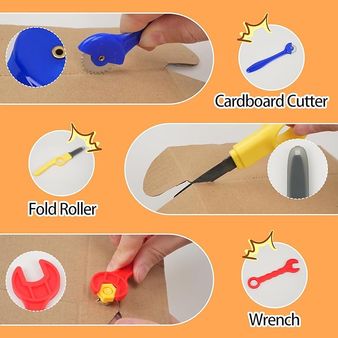 Kids Tool Set with Cardboard Cutter for Kids - 378Pcs STEM Construction Kit with Safe Saws, Fold-Roller, Gloves | Creative Building Educational Toys Gift for Boys Girls 4+