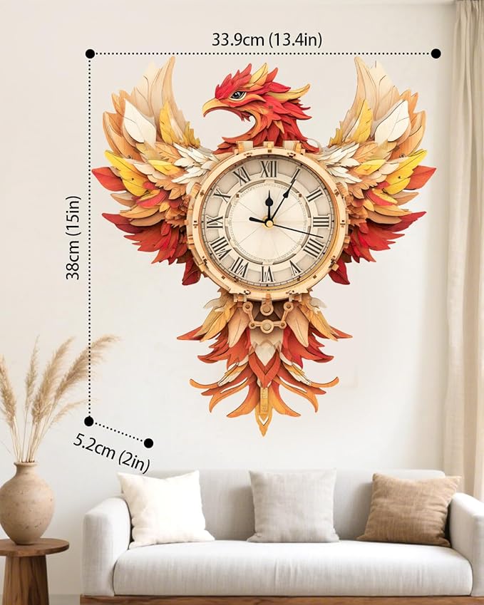 3D Wooden Puzzles for Adults, 3D Puzzle Phoenix Clock (with Pendulum), 3D Puzzles for Adults Teens Home Decor Clock Crafts for Adult Puzzle Gifts for Adult