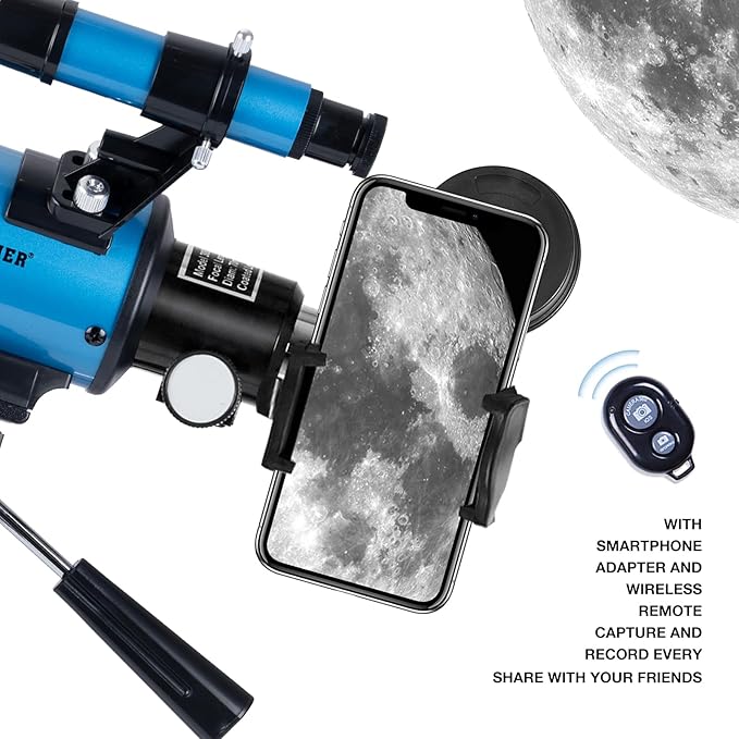 Telescope for Adults Astronomy 70mm Aperture 300mm Focal Length Portable Astronomical Telescope for Beginners Age Over 8 Years Old with Wireless Remote Carry Bag Tripod (Blue)