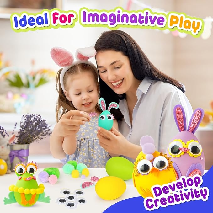 ROOCHKD Arts and Crafts for Kids, Set of 6 DIY Eggs Handcrafted Kit, Mess Free Toddlers Crafting Set Birthday Exchange Christmas Thank You Gifts for Boys and Girls, Art Supplies Stocking Stuffers