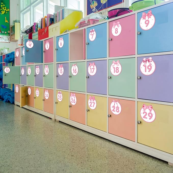 Number Spot Markers Stickers Line Up Spot Floor Decals 36Pcs 4”Pink Bow Floor Stickers Number Floor Dots for Back to School Kindergarten Preschool Elementary Teaching & Training Supplies
