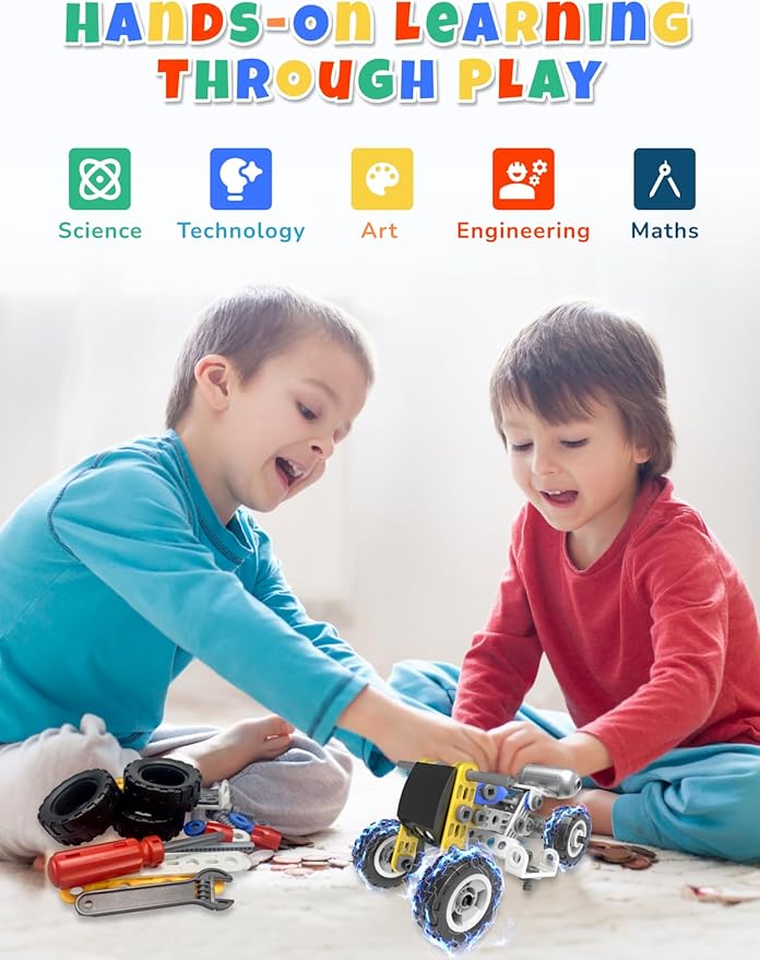 STEM Toys for 5 6 7 8+ Year Old Boy,10 in 1 Electric Building Toys for Kids Ages 4-8 5-7 6-8, Educational Racing Construction Science Kit for Boys 4-6 8-10, Creative Games Fun Birthday