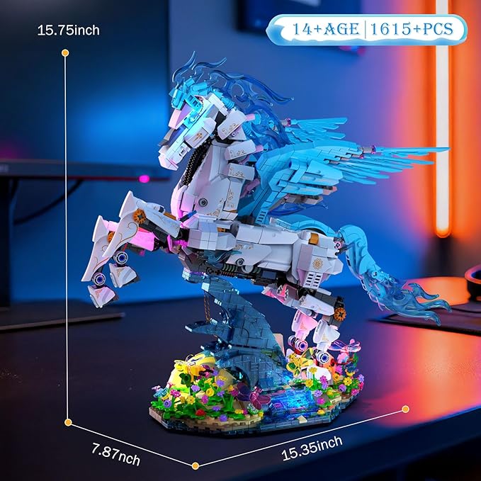 Woodland Pegasus Building Block Sets, Fantasy Flying Horse Collectible Display Model Kit, 1615 Pcs Building Toys for Home Office Decor, Creative Birthday Gifts for Adults Teens 14+