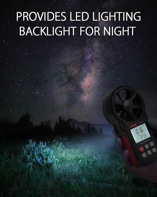 Wintact Handheld Anemometer, Digital Vane Wind Speed Meter Gauge, Air Flow Velocity Tester with Measuring Wind Temperature 14℉ to 113℉ for House HVAC Duct Outdoor Kite Boat Sailing Surfing