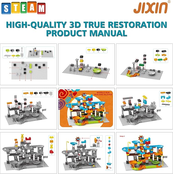 JIXIn 3in1 Marble Runs for Kids 4-8/Building Blocks Compatible with LEGO DUPLOS for Age 2-5/Marble Run for Kids Ages 3-5 STEM Toy Set with 164 Pcs Classic Big Block/Gift Toys for Kid Ages 3 4 5 6 7 8+