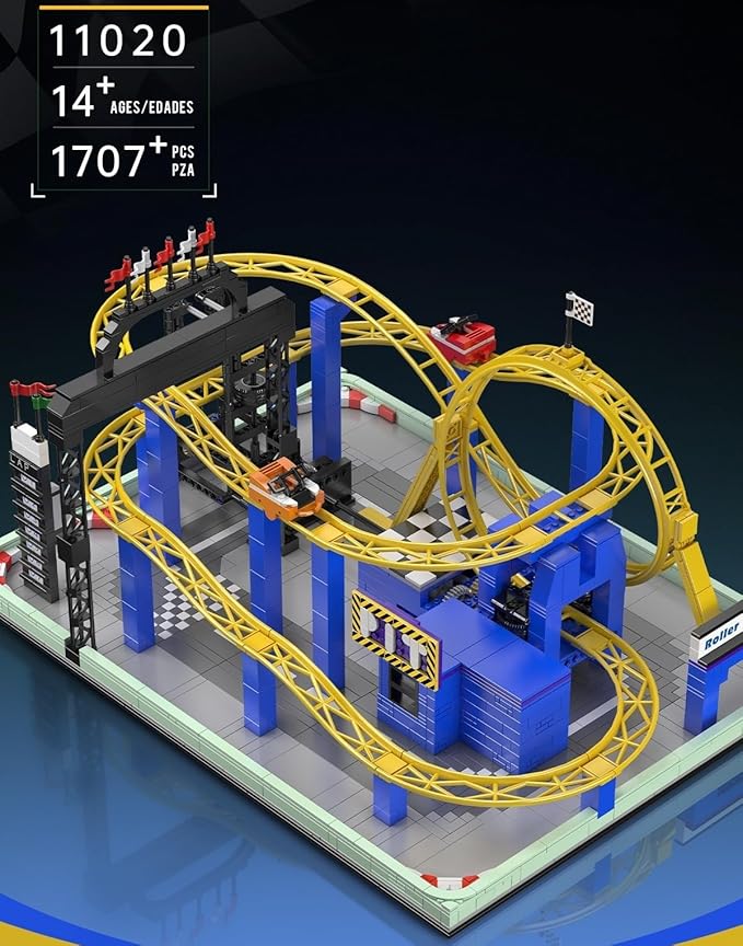 Sosuy Motorized Roller Coaster Building Blocks Set, 1707+ Pcs 360° Loops, Lap Counter, Finish Line Arch, Theme Amusement Park Coaster Model Set, STEM Toy for Boys Girl Kids Adults 8+