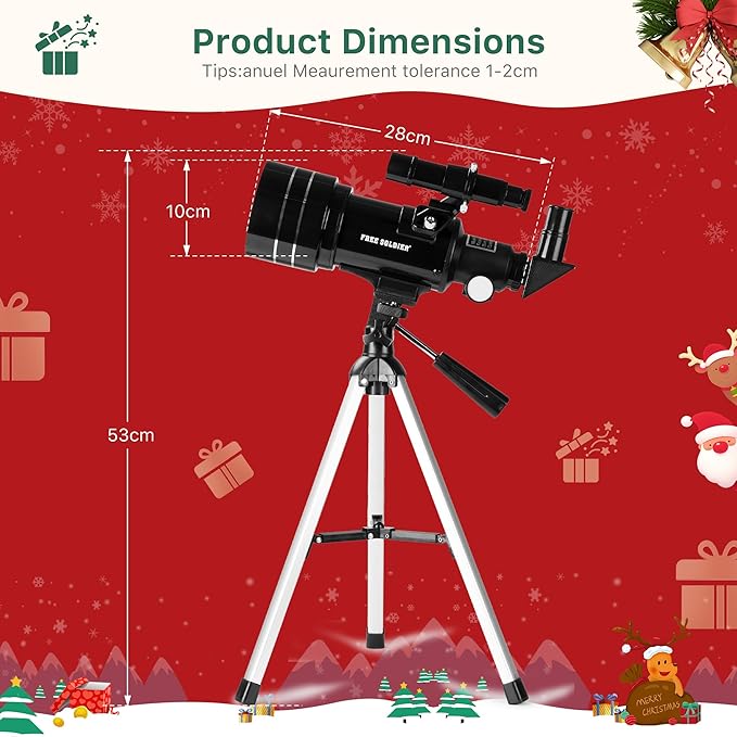 FREE SOLDIER Telescope for Kids 70mm Aperture Astronomical Refractor Telescopes for Beginners (15X-150X) 300mm Telescope for Adults High Powered with A Phone Adapter & A Wireless Remote (Black)