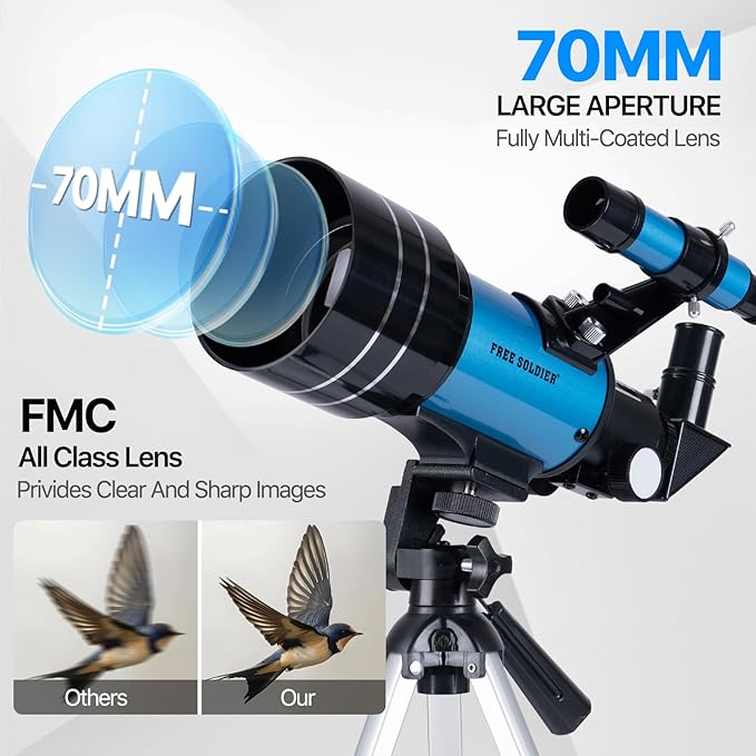 Telescope for Adults Astronomy 70mm Aperture 300mm Focal Length Portable Astronomical Telescope for Beginners Age Over 8 Years Old with Wireless Remote Carry Bag Tripod (Blue)