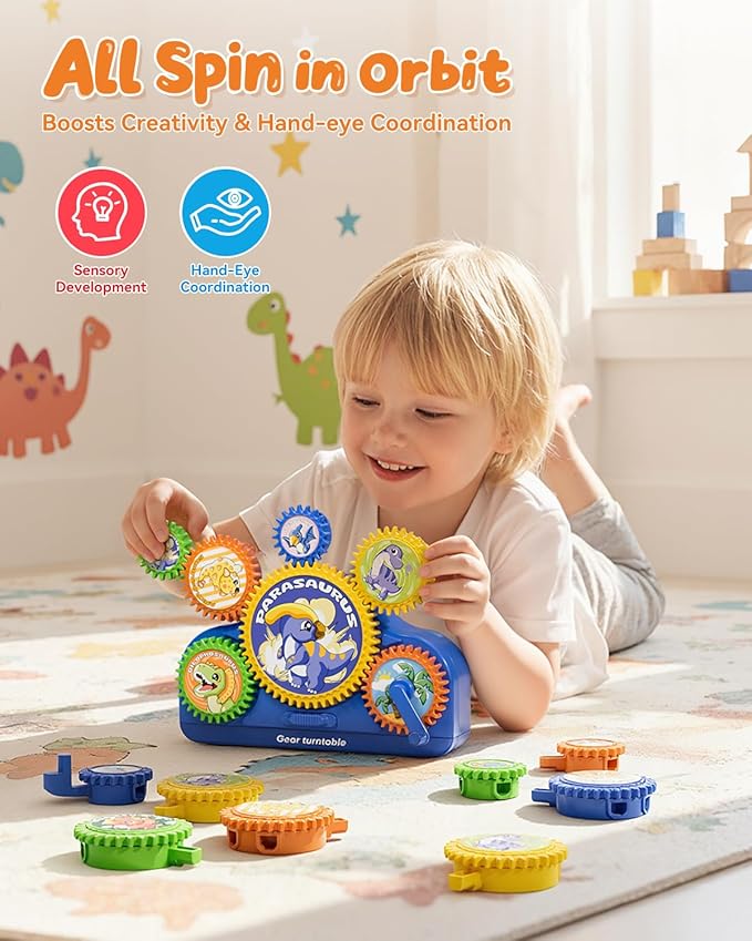 2025 STEM Gears Toys for Kids Ages 3+, Creative Learning Building Blocks, 13Pcs Educational Construction Toy Set, Electric & Manual Dual Mode, Versatile Gear Playset Gift for Boys & Girls
