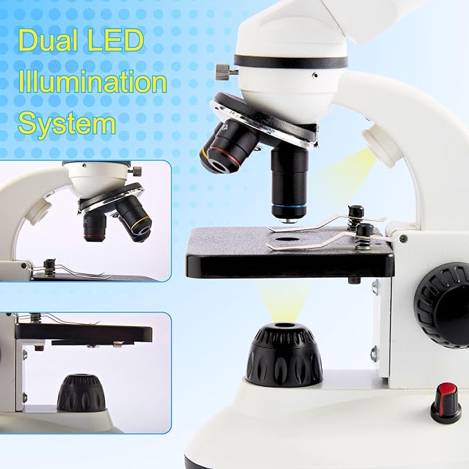 Compound Binocular Microscope for Kids Adults Students,40X-2000X,Microscope Kits for Home Eduaction,Learning Kits(White/Black)