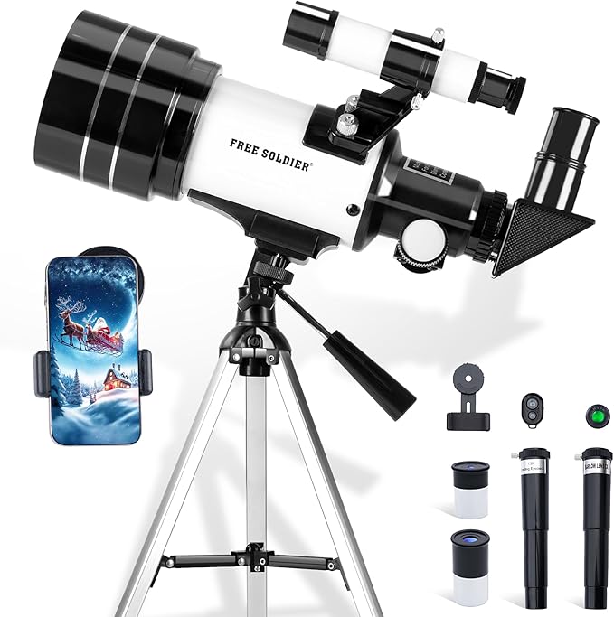 Telescope for Astronomy Beginners - 70mm Aperture Refractor Telescope for Stargazing with Adjustable Tripod Phone Adapter Wireless Remote Perfect Astronomy for Adults, White