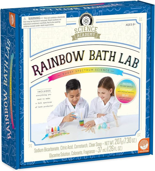 MindWare Science Academy Rainbow Bath Soap lab - Kids & Teens Create 3 Bath Bomb and soap Crafts with Our 27pc Science kit – A Creative DIY Chemistry kit for Both Boys & Girls