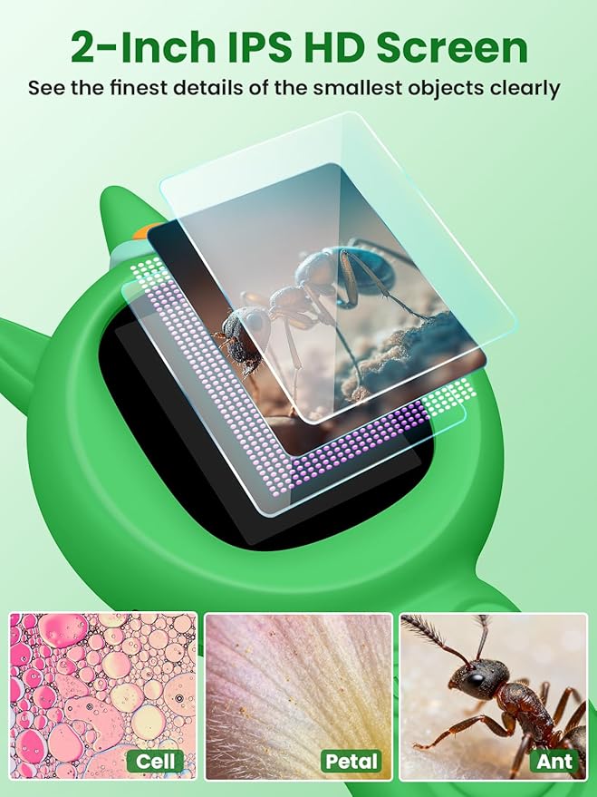 Microscope for Kids, Auto-Focus Handheld Digital Microscopes with 2.0" Screen, 8 LEDs Rechargeable Pocket Mini Microscope Christmas Gifts Educational Science Toys for Ages 5 6 7 8 9 10 11 12