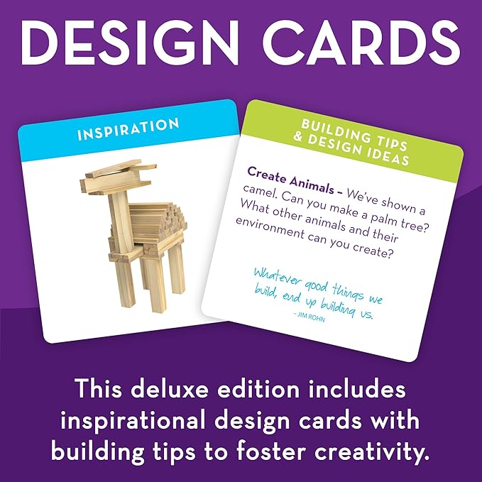 MindWare Keva Brain Builders Deluxe: STEM Building Toy Includes 75 KEVA Planks, 40 Puzzle Cards, 8 Design Cards, 3D Building Skills for Kids - Ages 7+