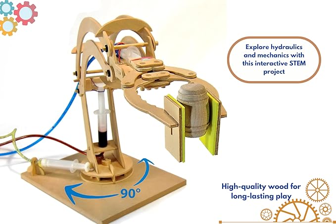 PATHFINDERS STEM Kit – Hydraulic Robotic Arm | Wooden Building Kit for Kids Ages 8-12 | Mechanical Engineering Toy | Hands-On STEM Project for Boys & Girls