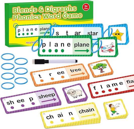 Phonics Games Flash Cards for Kids, Sight Word Spelling Games, Digraphs and Blends flashcards, Speech Therapy Toys for Toddlers, Learn to Read, Preschool Kindergarten Learning Activities