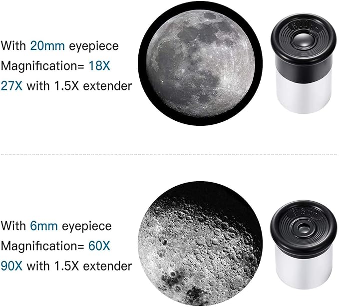 Telescope for Beginners and Kids, 60mm Aperture Refractor, Portable, Portable 90X Astronomical Telescope with Tripod, 2 Eyepieces, 1.5X Barlow Len, Astronomy Gift