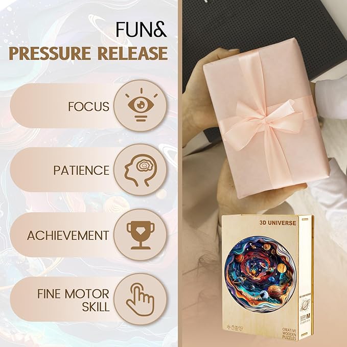 Wooden Puzzle for Adults-3D Visual Effect Universe Unique Shape Advanced Wooden Jigsaw Puzzle for Adults and Kids,Best Gift,Wood Puzzles,Challenge Wooden Jigsaw Puzzle (Universe, Small)