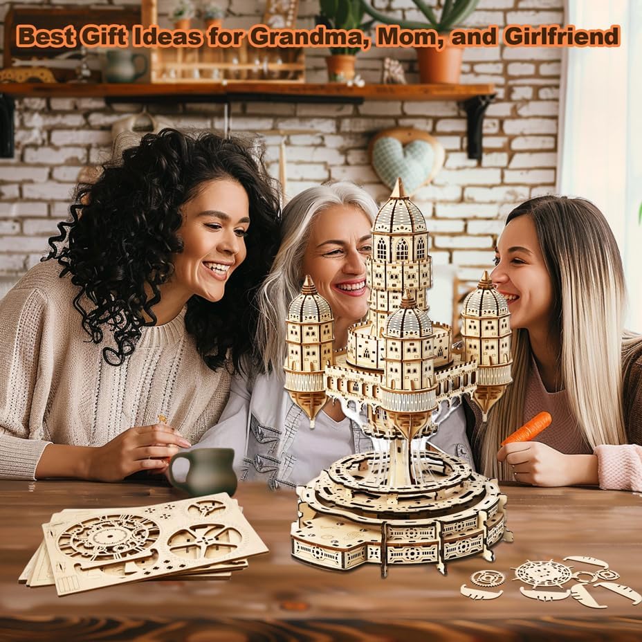 3D Wooden Puzzle for Adults – SkyCity Floating Castle Music Kit with LED Lights & Rotating Mechanism, DIY Mechanical Building Set, Hobbies Puzzle Models for Teens & Collectors - Image 6
