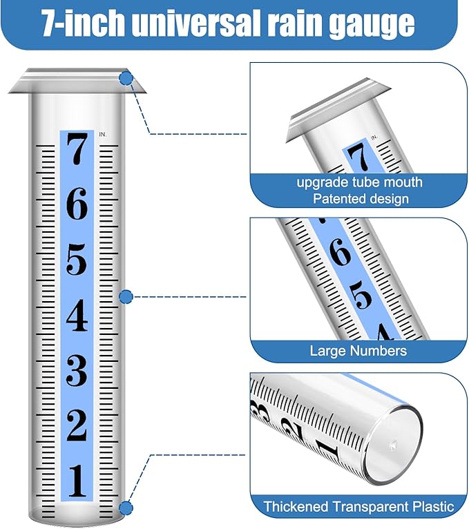 Accurate Rain Gauge Outdoor,7" Rain Gauges Outdoors Best Rated with Stainless Steel Rack Holder, Thickened Plastic Large Precise rain Measure Guage for Yard Fence Garden Lawn