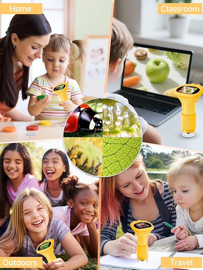 Microscope for Kids, 1000X Handheld Digital Miniscope with 2.0" Screen, Portable Pocket Microscope Education Toys Christmas Gifts for Age 3 4 5 6 7 8 9 10 Girls Boys