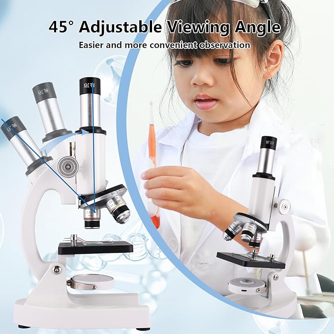 Microscope for Kids & Adults,40X-2000X Magnification.Equiped with Slides Set & Phone Adapter,Suitable for Students School Labs and Home Schooling(White)