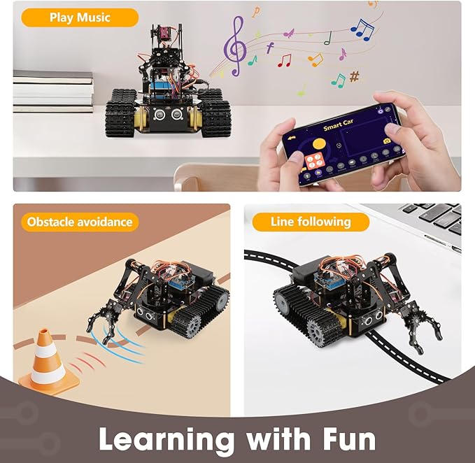 Robotics for Kids Ages 12-16, ACEBOTT Smart Robot Arm with 5DOF + Tank Car, STEM Toys Coding Kit Compatible with Arduino & Scratch, App & Remote Control, Gift for Kids & Teens