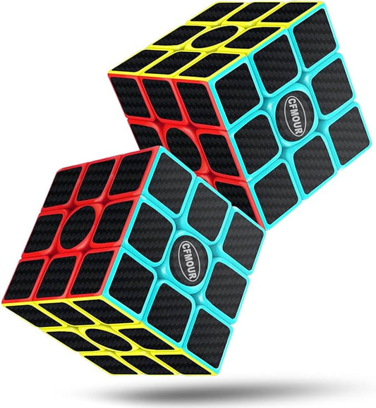 CFMOUR 2 Pack Speed Cube 3x3 Set, Fast Magic Cube for Kids, Smooth Carbon Fiber Cubes, Puzzle Toys