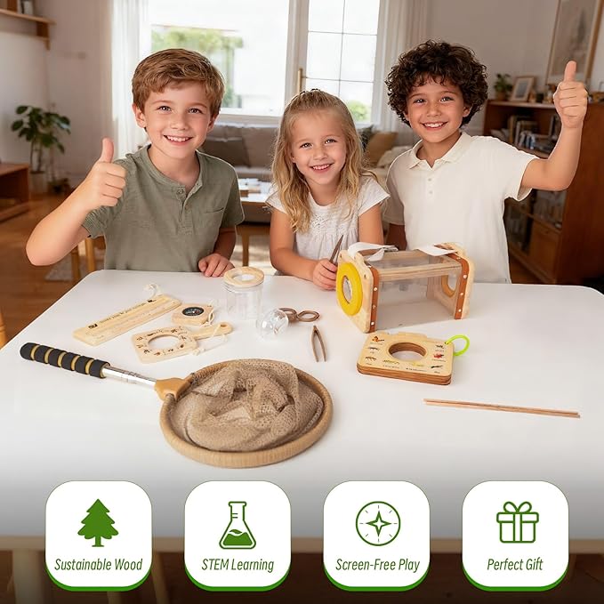 Bug Catcher for Kids, 10PCS Bug Catching Kit with Insect Cage, Butterfly Net, Magnifying Glass, Compass, Tweezers, ID Cards, Outdoor Explorer Kit Toys Bug Catcher Kit for Kids Boys and Girls Ages 3-12