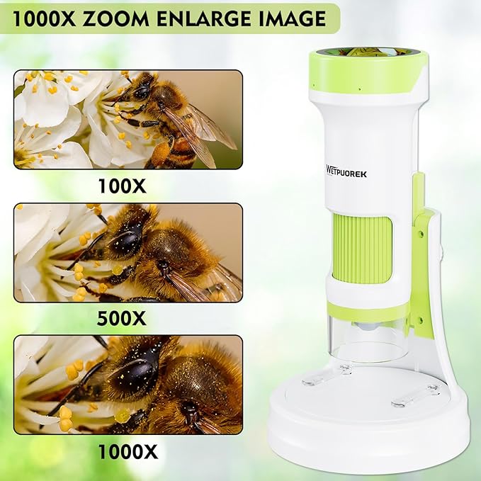 Microscope for Kids 1000X Handheld, 4K 2.0'' Screen Rechargeable Mini Pocket Digital Microscopes with 32 GB TF Card, Educational Science Toys for Children Aged 7 and Above.Over 84 Months