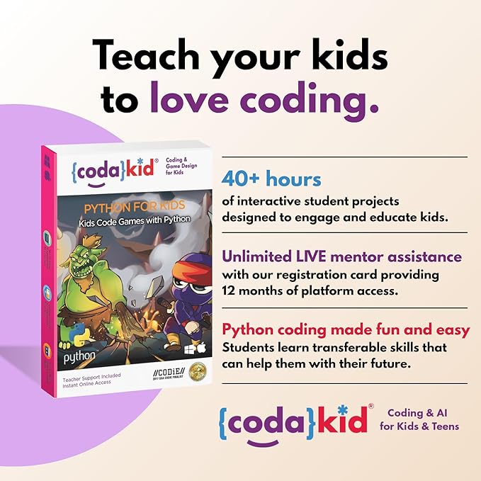 Python for Kids, Award-Winning STEM Courses, Coding for Kids, Ages 10+ with Online Mentoring Assistance, Learn Computer Programming and Code Amazing Games with Python (PC & Mac) (Box Art Varies)