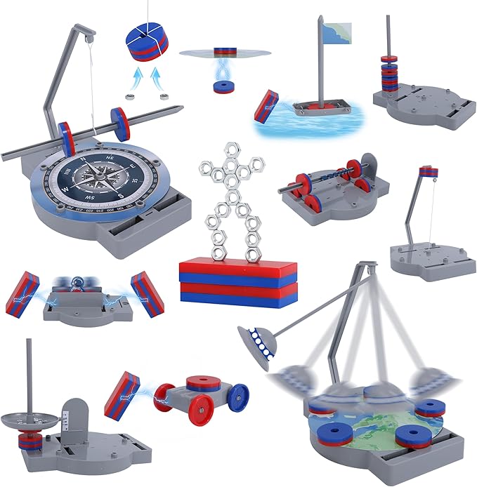 NewFamily Physical Magnetic Science Kits for Kids，Introduction to Magnetic Physics Explore The World of Magnetic Physics Through 12 Small Devices