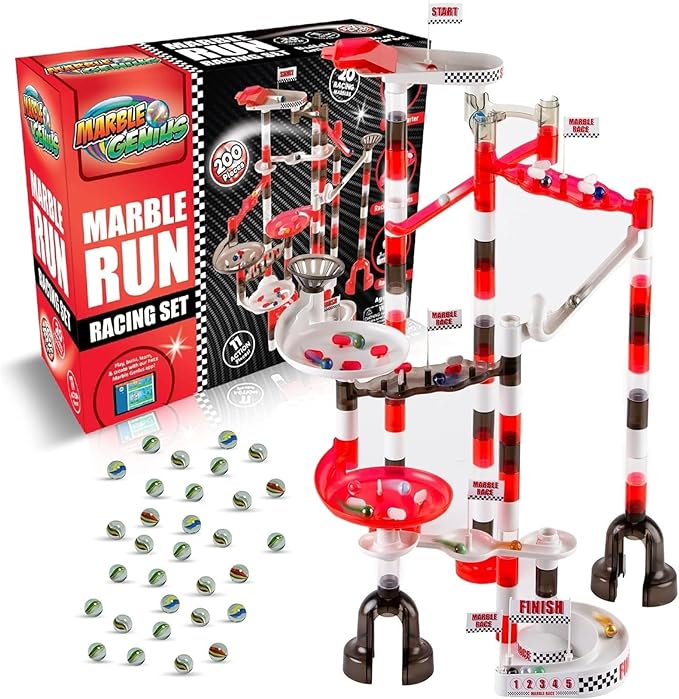 Marble Genius Marble Run Racing Set: 200-Piece Marble Run Racing Set Toys for Kids, Marbles Maze Tower Building Blocks, Marbles Race Track Rolling Game, Educational Learning STEM Toy Gift