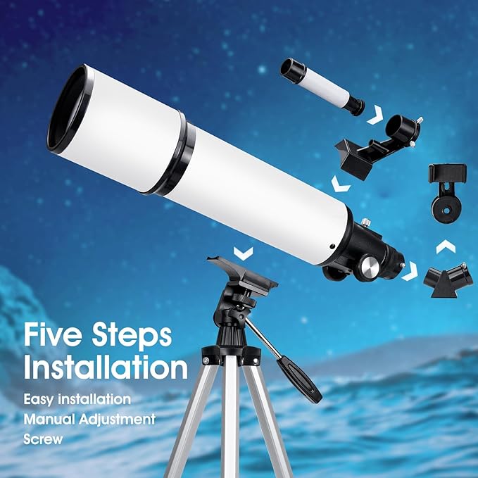 Telescopes for Adults Astronomy, 80mm Aperture 600mm Refractor Telescope for Beginners, Compact Portable Travel Scope