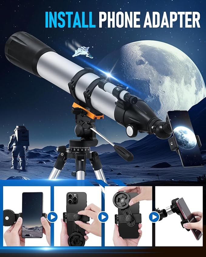 Telescope,90mm Aperture 900mm Refractor Telescopes,Magnification 450X High Powered Telescope,Professional Telescopes for Adults & Kids with Remote Control,Phone Adapter,Tripod,Carrying Bag