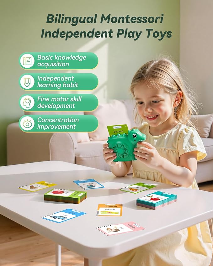 Bilingual Spanish and English Talking Flash Cards for Toddlers 1-3, Montessori Learning Toys with 31 Themes, Pocket Speech Toys for Language Development, Autism Speech Therapy Toys, Sensory Learning