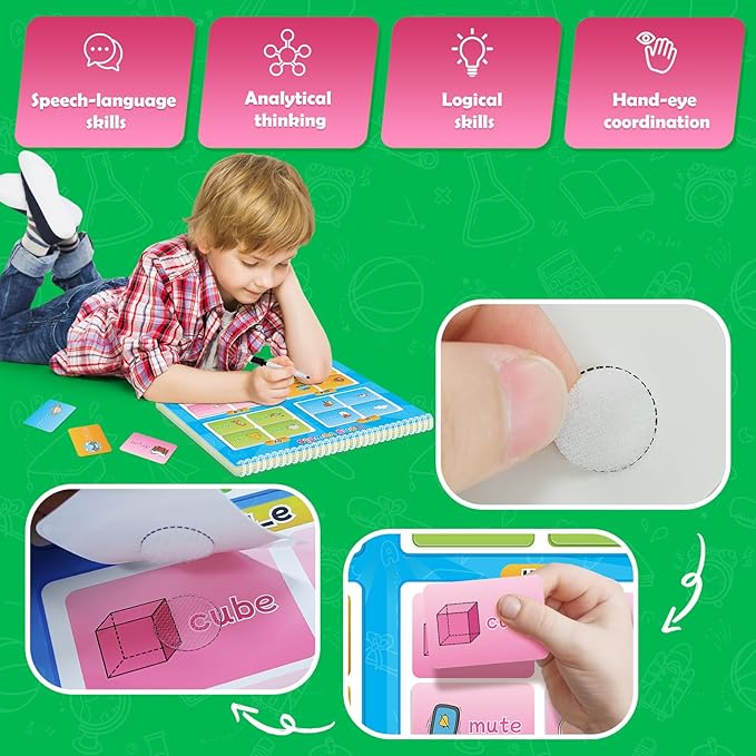 Phonics Busy Book for Toddlers, Phonics Games Sticker Activity Book, Preschool Learning Activities, Sight Word Flash Cards, Reading & Spelling Games for Kids Ages 3-6, Homeschool Supplies