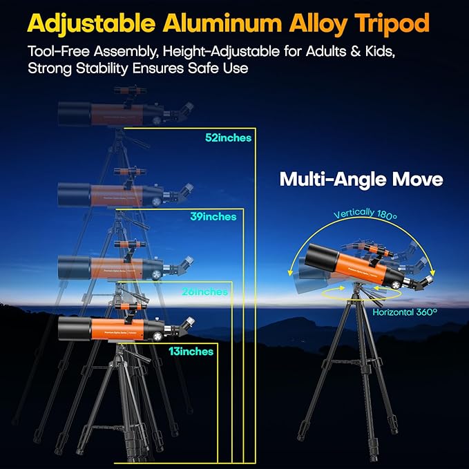 USCAMEL Telescope for Adults High Powered: 90mm Astronomical Portable Refractor for Beginners Kids 8-12 - Tripod & Phone Mount for Travel Stargazing Photography (Orange)