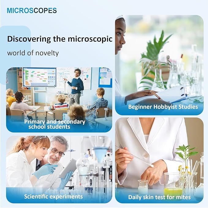 Microscope 40X-2000X Magnification, High Definition Wide Angle Eyepiece with Microscope Slide, Cell Phone Viewing, for Homeschool Labs