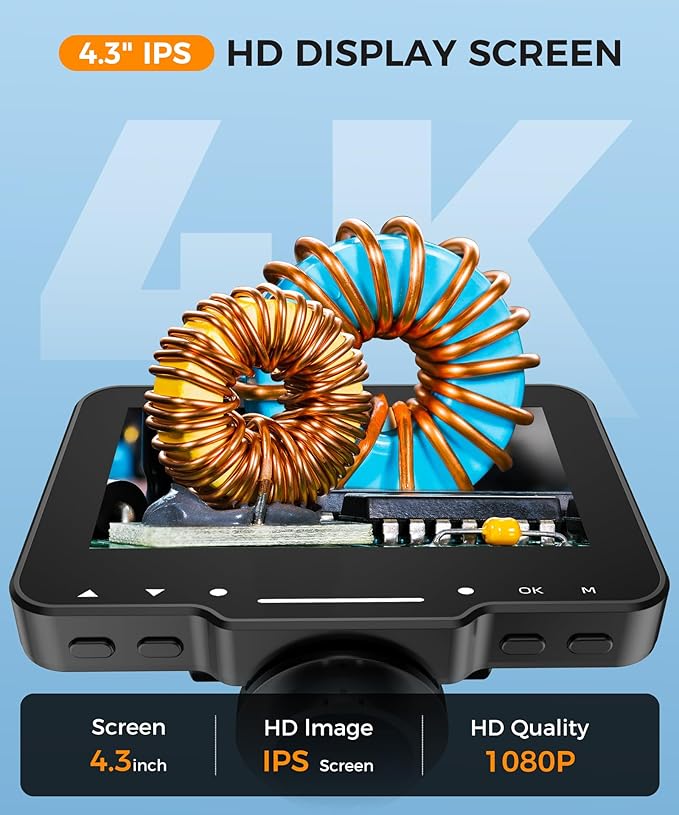 LCD Digital Microscope,4.3 Inch 1080P 10 Megapixels,10MP Camera Video Recorder with HD Screen,1-1000X Magnification Zoom Wireless USB Stereo Microscope Camera