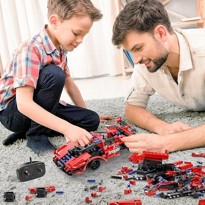 SpringFlower STEM Building Blocks Toys Gifts for Age 6, 7, 8, 9, 10, 11, 12 Boys and Girls, DIY Building Bricks, STEM Engineering Construction RC Toy,Racing Car with Remote Control