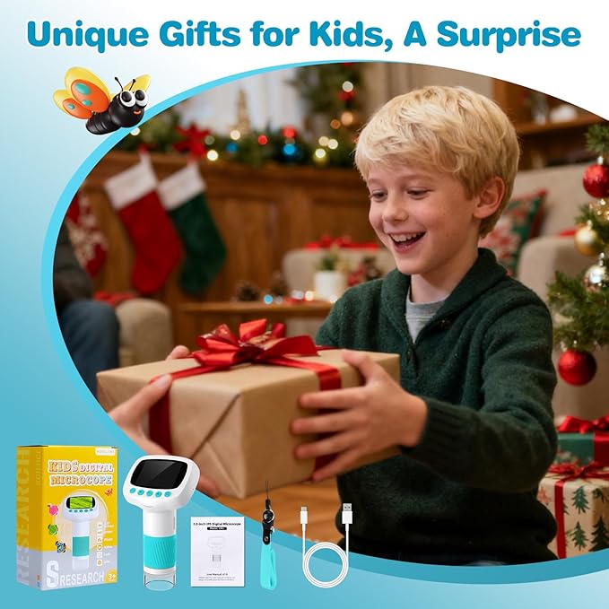Microscope for Kids Over 3 Years Old, 1000X Portable Handheld Microscopes, Pocket Mini Microscope for Boys Educational Science Toys, Christmas Birthday Gifts for Boys Girls