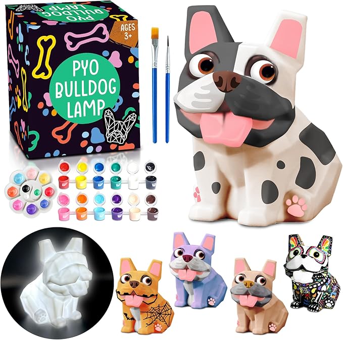 FUNZBO Paint Your Own Dog French Bulldog Lamp Kit - Arts and Crafts Supplies Painting Kits for Kids Teens, DIY Night Light Dog Toy for Toddler Girl Boy 3 4 5 6 7 8 9 10 11 12 Christmas Birthday Gifts