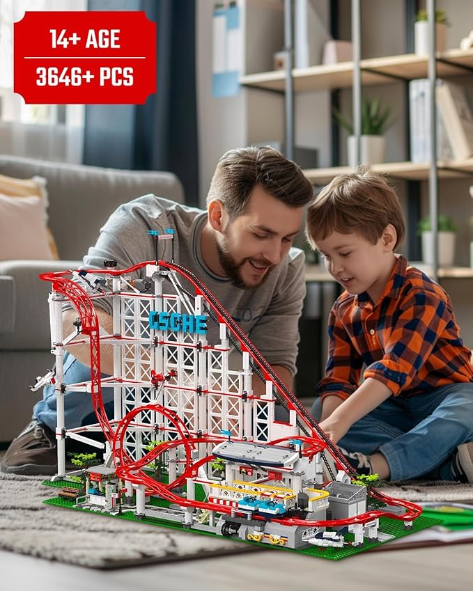 Sosuy Roller-Coaster Building Set, Electric Motorized Train Station, Amusement Park Toy for Boy Girl Teen, Easter Birthday Gifts for Adult Kid Ages 6 7 8 9+, City Construction Theme Collection 3646pcs